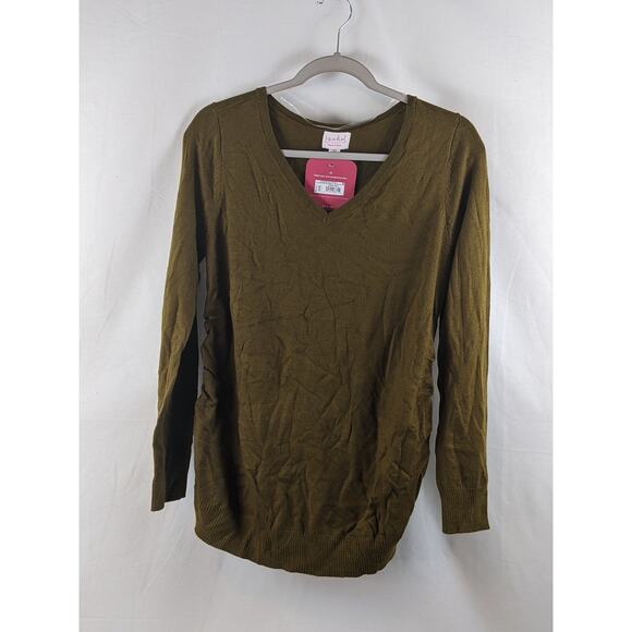 Ingrid & Isabel Maternity Sweater Knit VNeck Pullover Long Sleeves Olive Green M - Picture 6 of 7